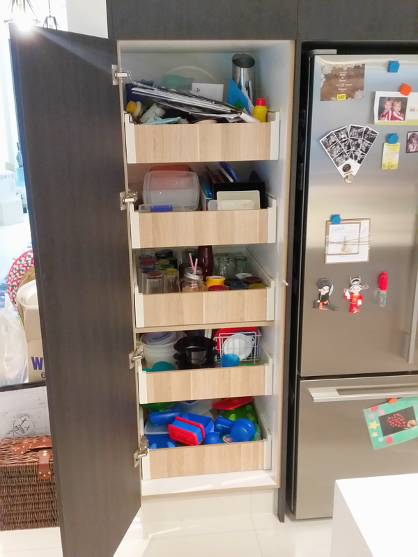 Drawers in cabinet, High drawers, stock pantry, organise pantry